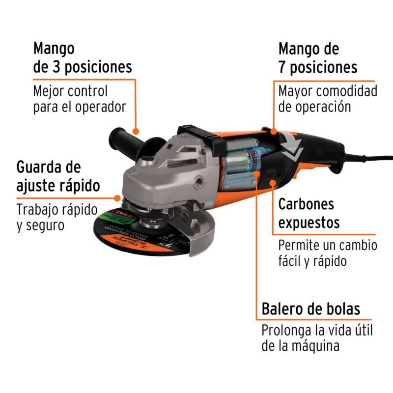 ESMA-7A3FC1.jpg Código: 14012 Esmeriladora angular 7', 2200W, TRUPER PRO ESMA-7A3