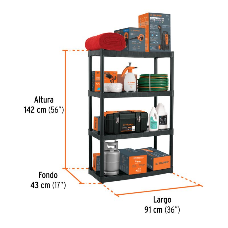 EST-4FC2.jpg Código: 102887 Estante plástico uso rudo 4 rep/cap. 70 Kg, 142x43x91,TRUPER EST-4