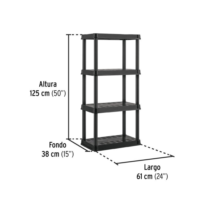 Código: 20682 Estante plástico 4 repisas cap. 45 Kg, 125x38x61, PRETUL EST-4P2