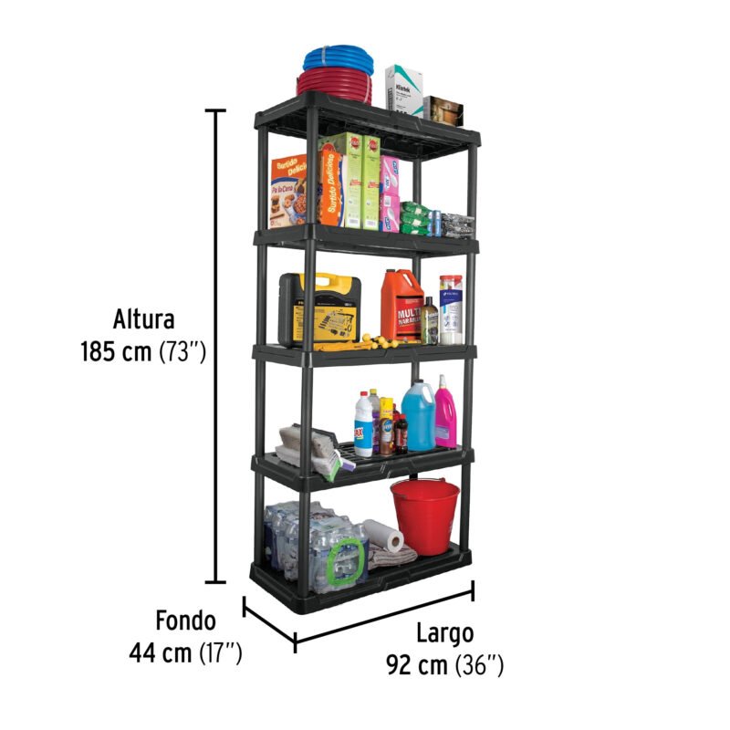 EST-5PFC2.jpg Código: 20614 Estante plástico 5 repisas cap. 35 Kg, 180x44x92, PRETUL EST-5P