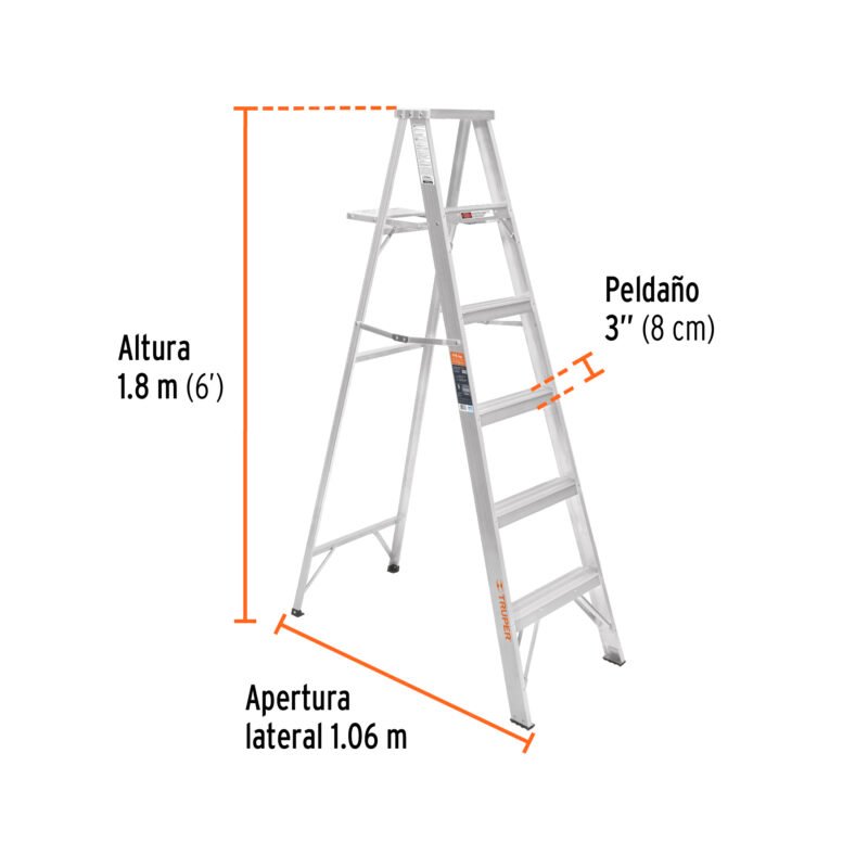 Código: 10450 Escalera de tijera 100% aluminio tipo ll 5 peldaños, Truper ESTA-25