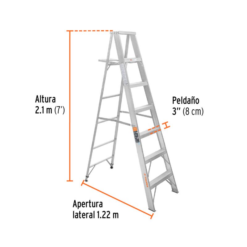 ESTA-26FC2.jpg Código: 10459 Escalera de tijera 100% aluminio tipo ll 6 peldaños, Truper ESTA-26