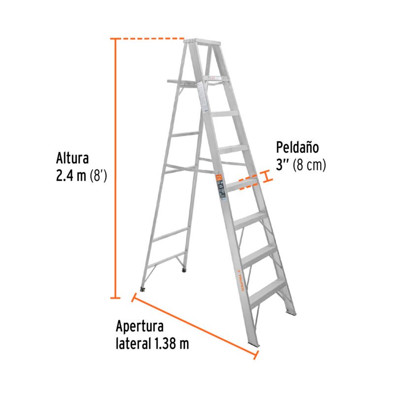 Código: 10460 Escalera de tijera 100% aluminio tipo ll 7 peldaños, Truper ESTA-27
