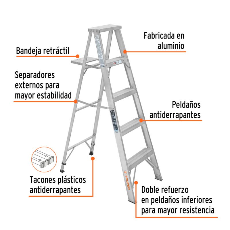 ESTA-34FC1.jpg Código: 10438 Escalera de tijera 100% aluminio tipo lll 4 peldaños, Truper ESTA-34