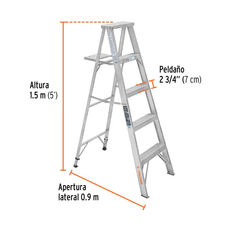 ESTA-34FC2.jpg Código: 10438 Escalera de tijera 100% aluminio tipo lll 4 peldaños, Truper ESTA-34