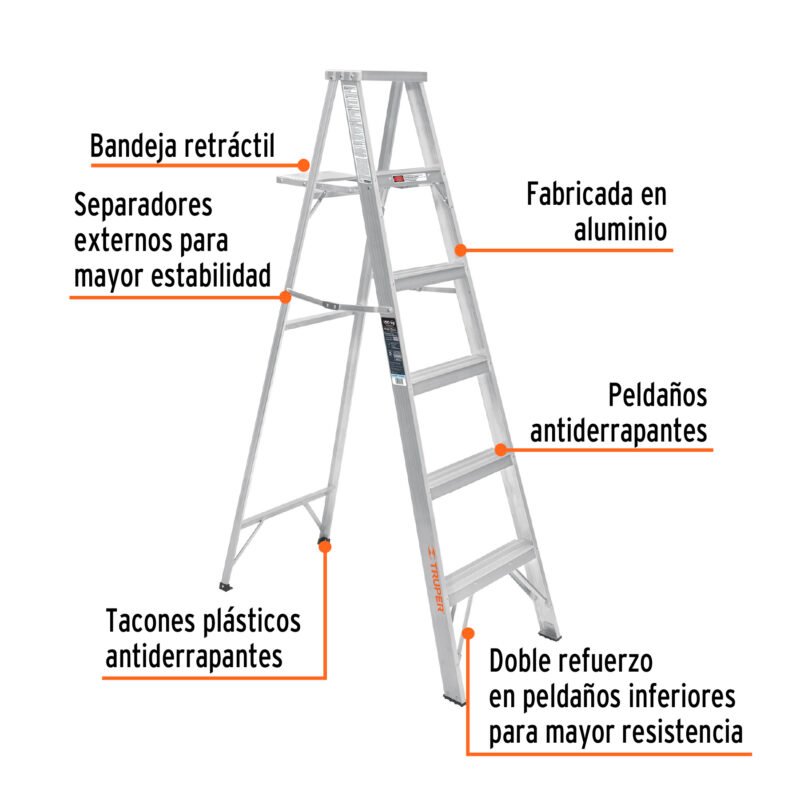 ESTA-35FC1.jpg Código: 10439 Escalera de tijera 100% aluminio tipo lll 5 peldaños, Truper ESTA-35