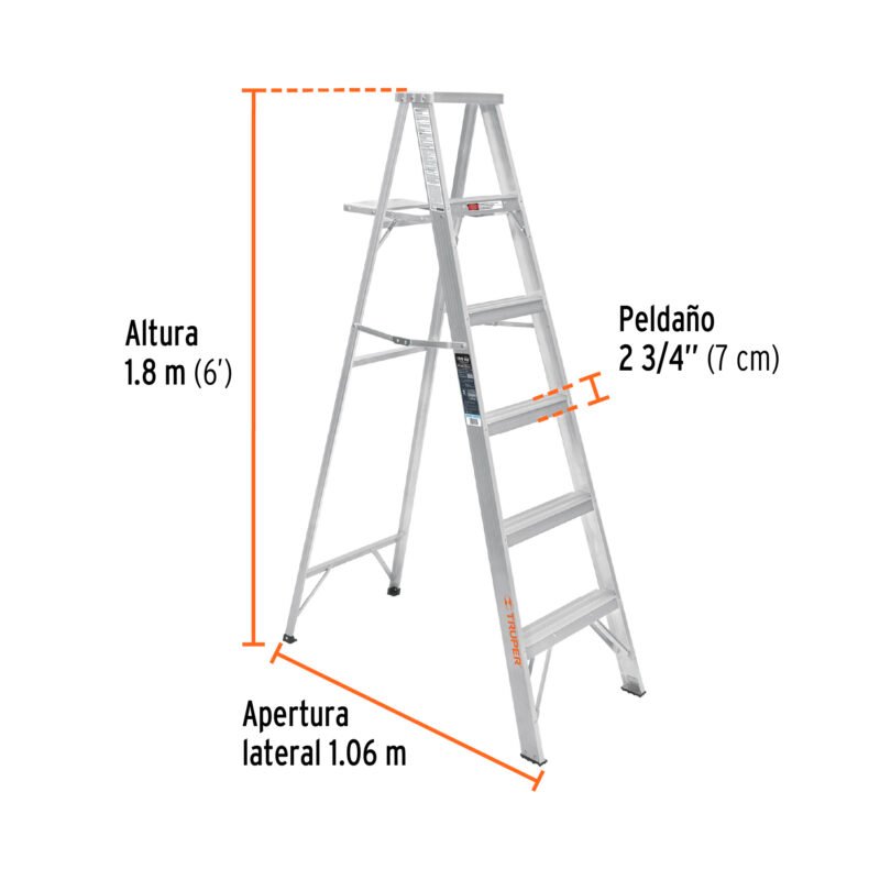 ESTA-35FC2.jpg Código: 10439 Escalera de tijera 100% aluminio tipo lll 5 peldaños, Truper ESTA-35