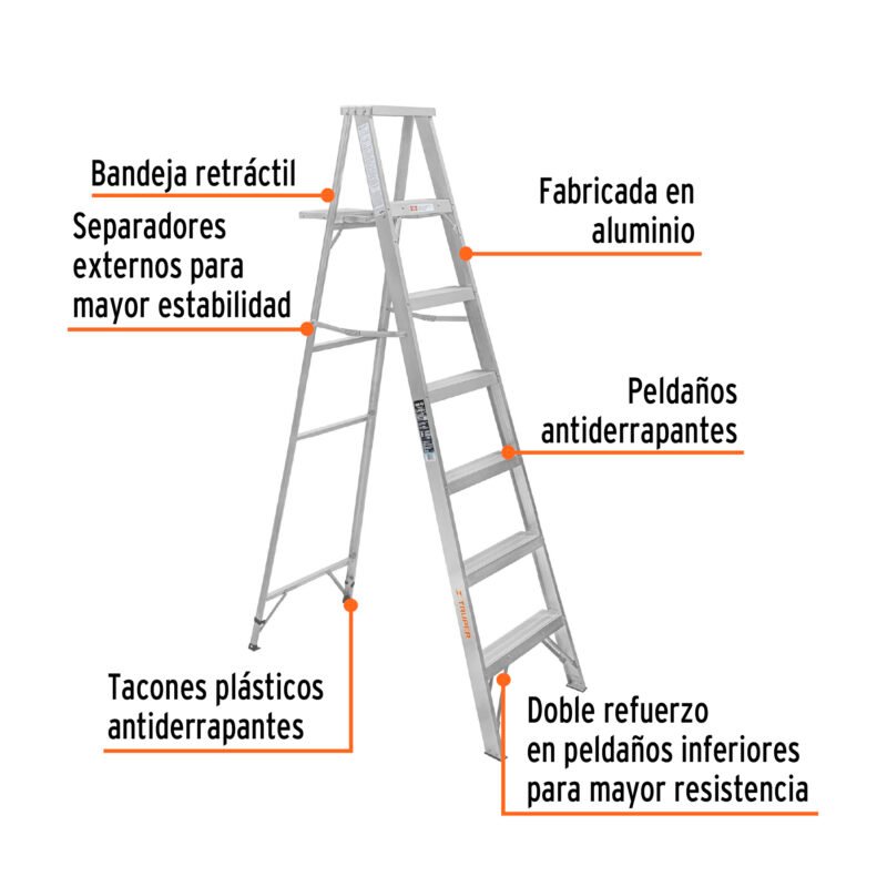 ESTA-36FC1.jpg Código: 10442 Escalera de tijera 100% aluminio tipo lll 6 peldaños, Truper ESTA-36