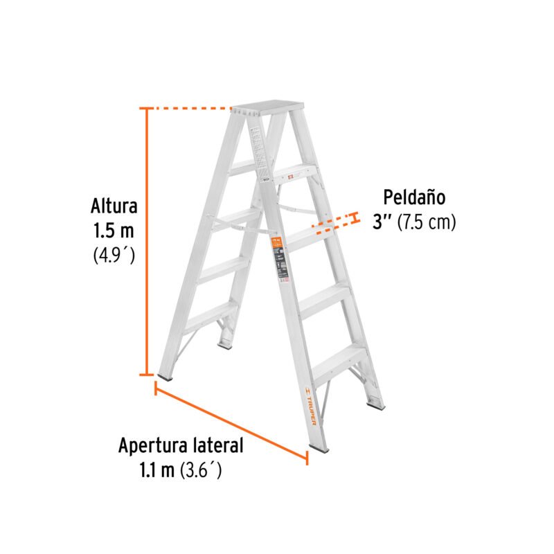ESTD-24FC2.jpg Código: 10495 Escalera de tijera doble, tipo ll, 4 escalones, Truper ESTD-24