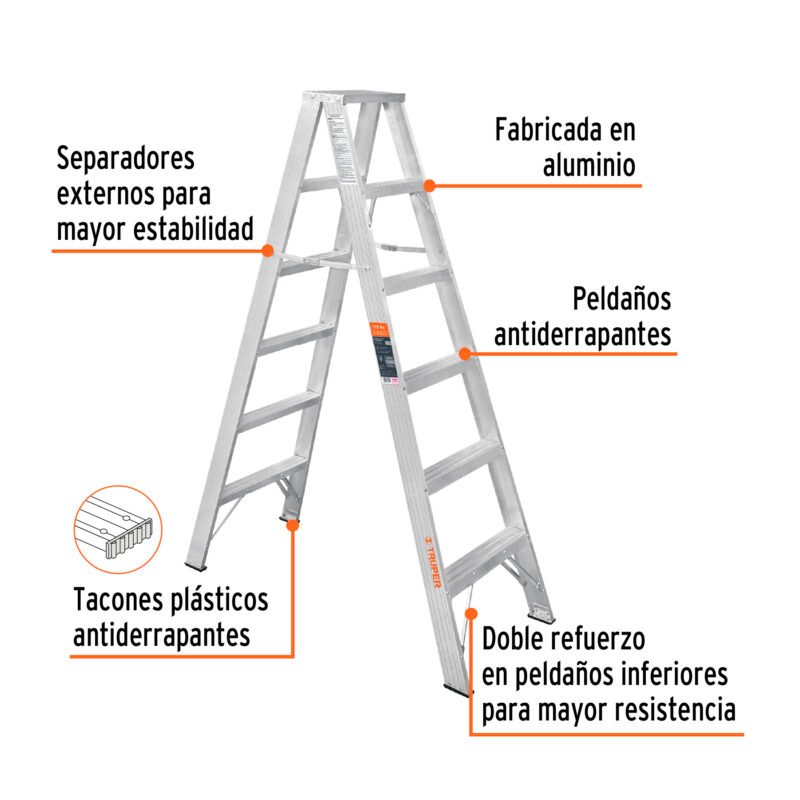 ESTD-25FC2.jpg Código: 10496 Escalera de tijera doble, tipo ll, 5 escalones, Truper ESTD-25