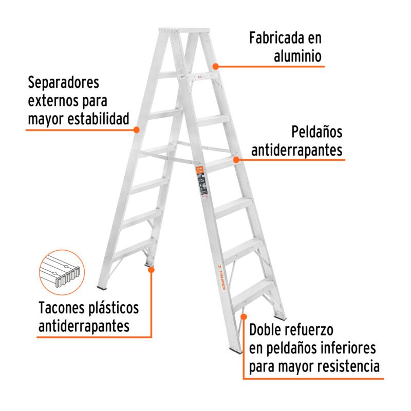 ESTD-26FC2.jpg Código: 10497 Escalera de tijera doble, tipo ll, 6 escalones, Truper ESTD-26