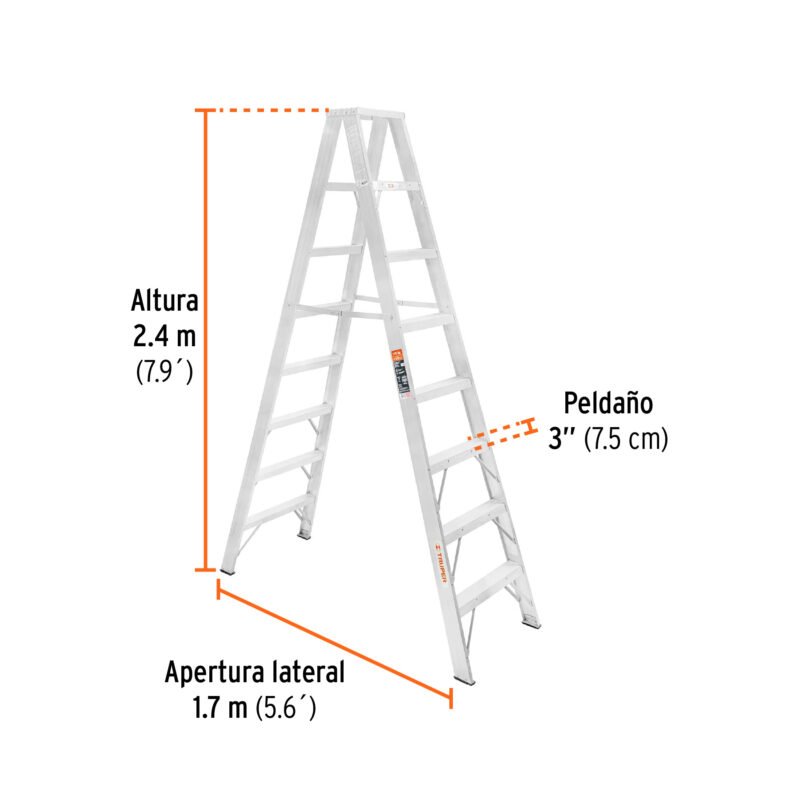 ESTD-27FC1.jpg Código: 10498 Escalera de tijera doble, tipo ll, 7 escalones, Truper ESTD-27
