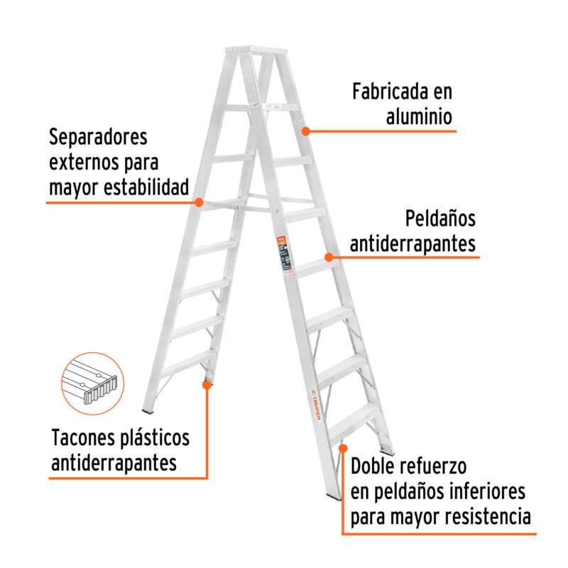 ESTD-27FC2.jpg Código: 10498 Escalera de tijera doble, tipo ll, 7 escalones, Truper ESTD-27