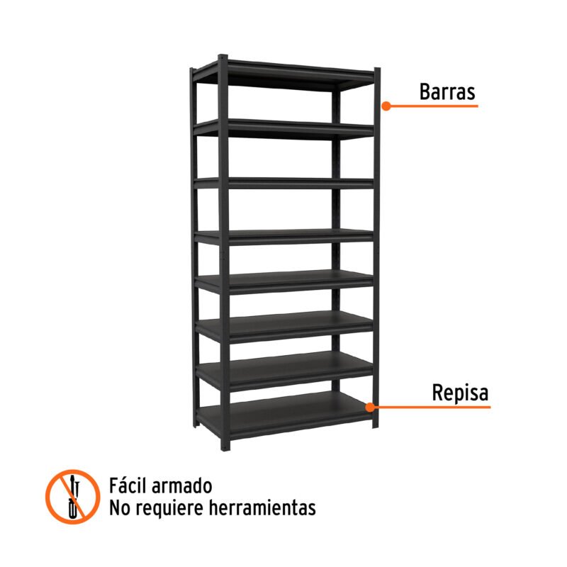 Código: 58004 Estante metálico 8 repisas capacidad 80 Kg,180x45x85, TRUPER ESTM-845