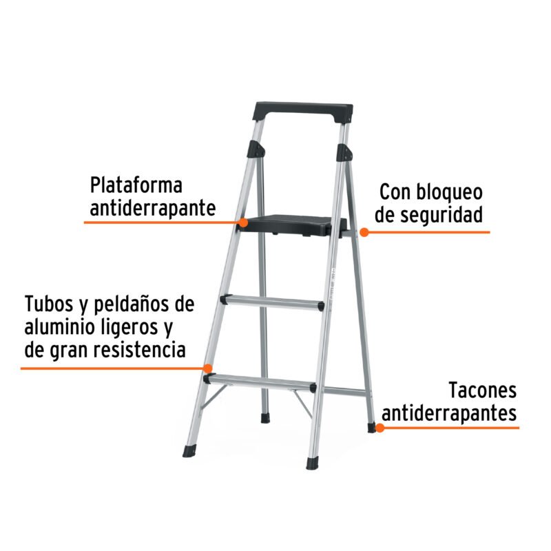 ESTU-3AFC1.jpg Código: 16764 Escalera tubular plegable, 3 peldaños, aluminio, Truper ESTU-3A
