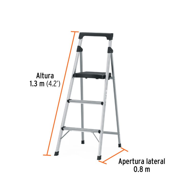 ESTU-3AFC2.jpg Código: 16764 Escalera tubular plegable, 3 peldaños, aluminio, Truper ESTU-3A