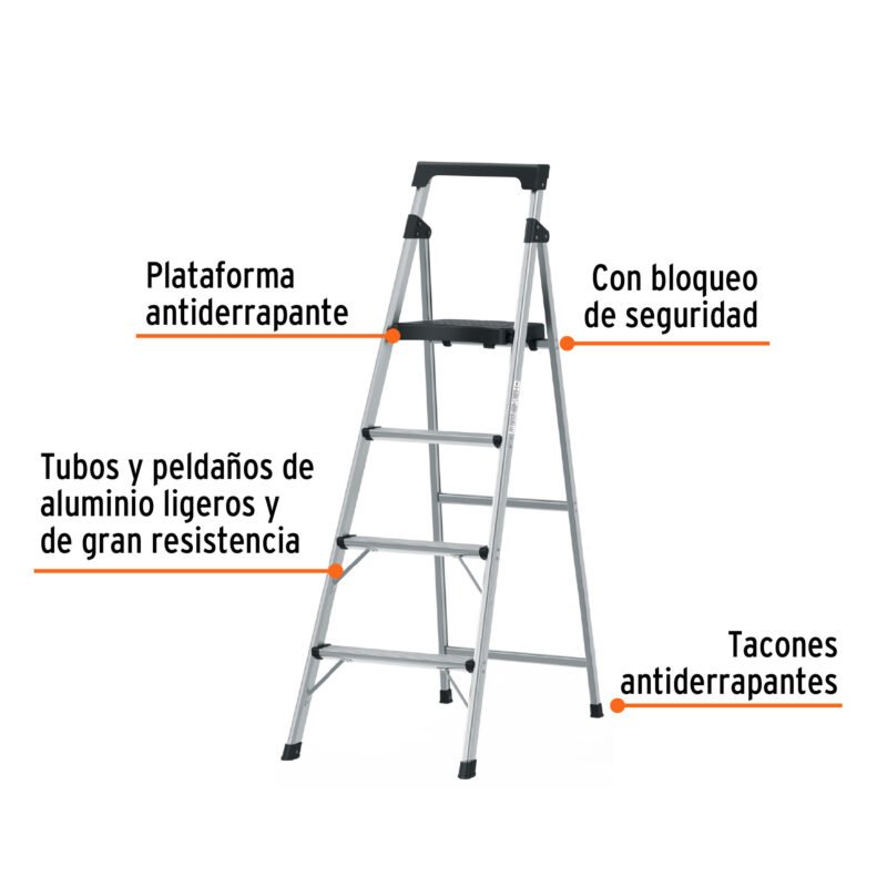 ESTU-4AFC1.jpg Código: 16765 Escalera tubular plegable, 4 peldaños, aluminio, Truper ESTU-4A