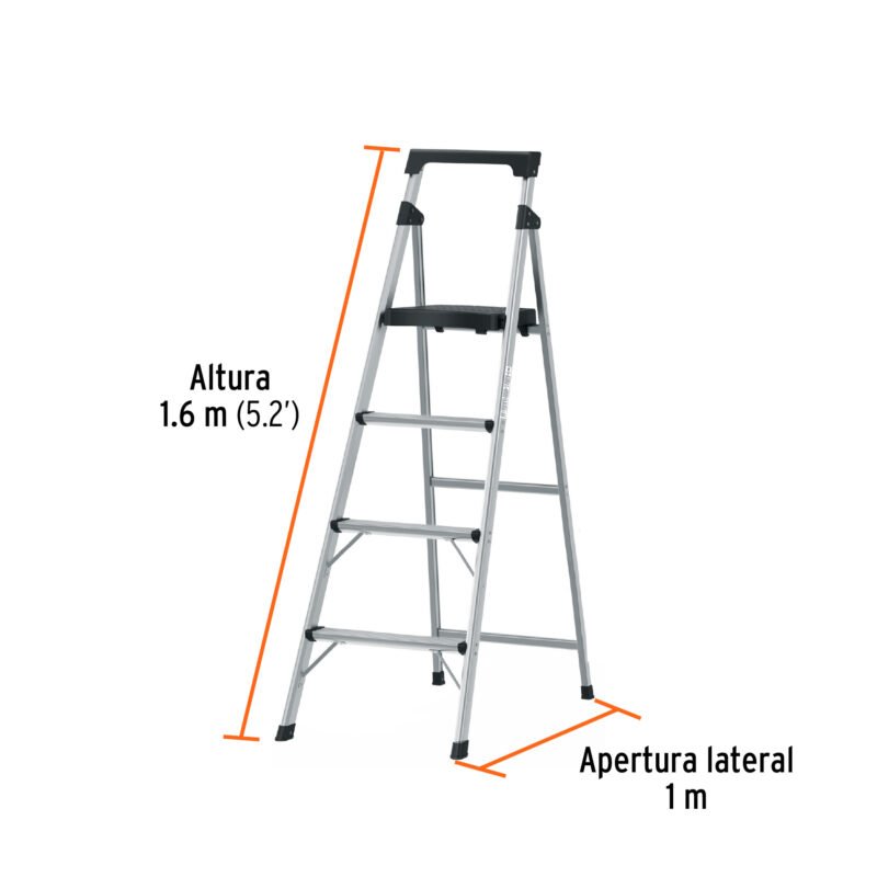 ESTU-4AFC2.jpg Código: 16765 Escalera tubular plegable, 4 peldaños, aluminio, Truper ESTU-4A