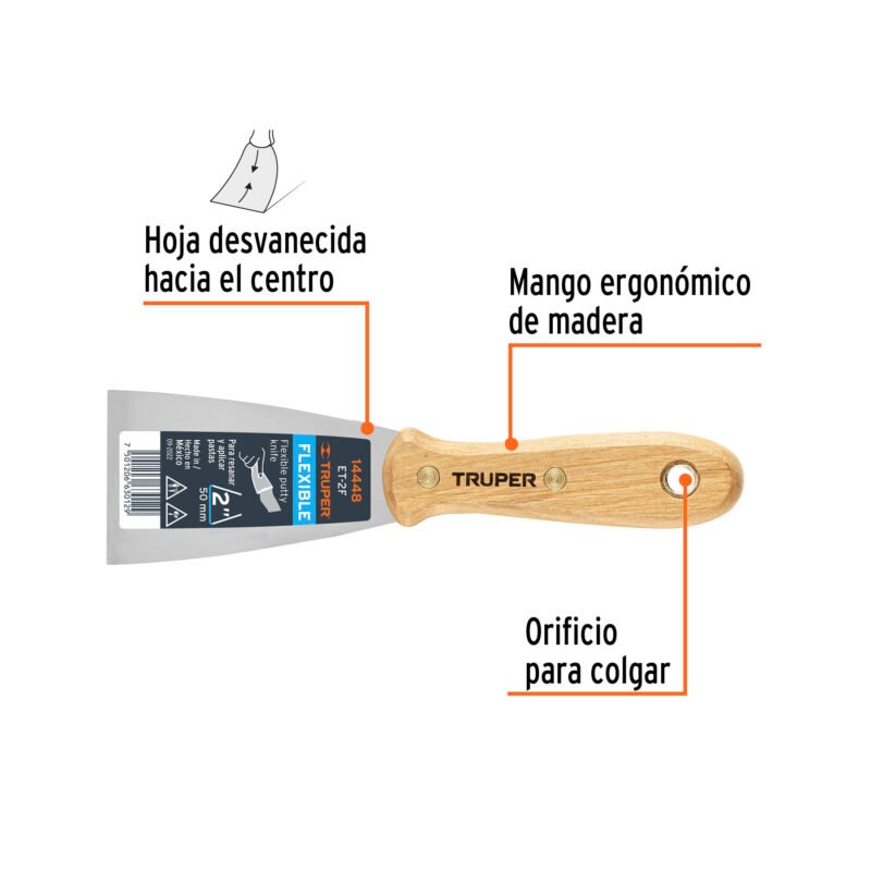 ET-2FFC1.jpg Código: 14448 Espátula flexible 2' con mango de madera, Truper ET-2F