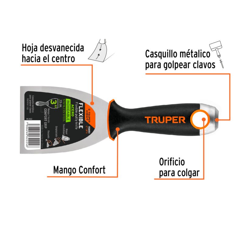 Código: 15851 Espátula flexible 3' acero inox. mango Comfort Grip, Expert ET-3FX