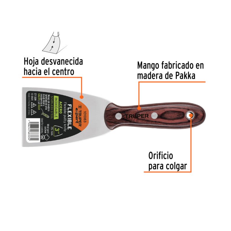 ET-3XMFC1.jpg Código: 101083 Espátula 3' acero inoxidable con mango de madera, Expert ET-3XM