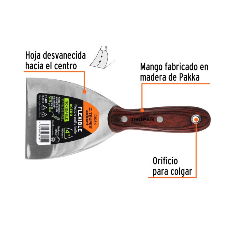 ET-4XMFC1.jpg Código: 101084 Espátula 4' acero inoxidable con mango de madera, Expert ET-4XM