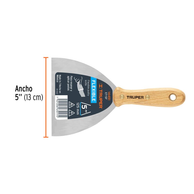 ET-5FFC2.jpg Código: 14451 Espátula flexible 5' con mango de madera, Truper ET-5F