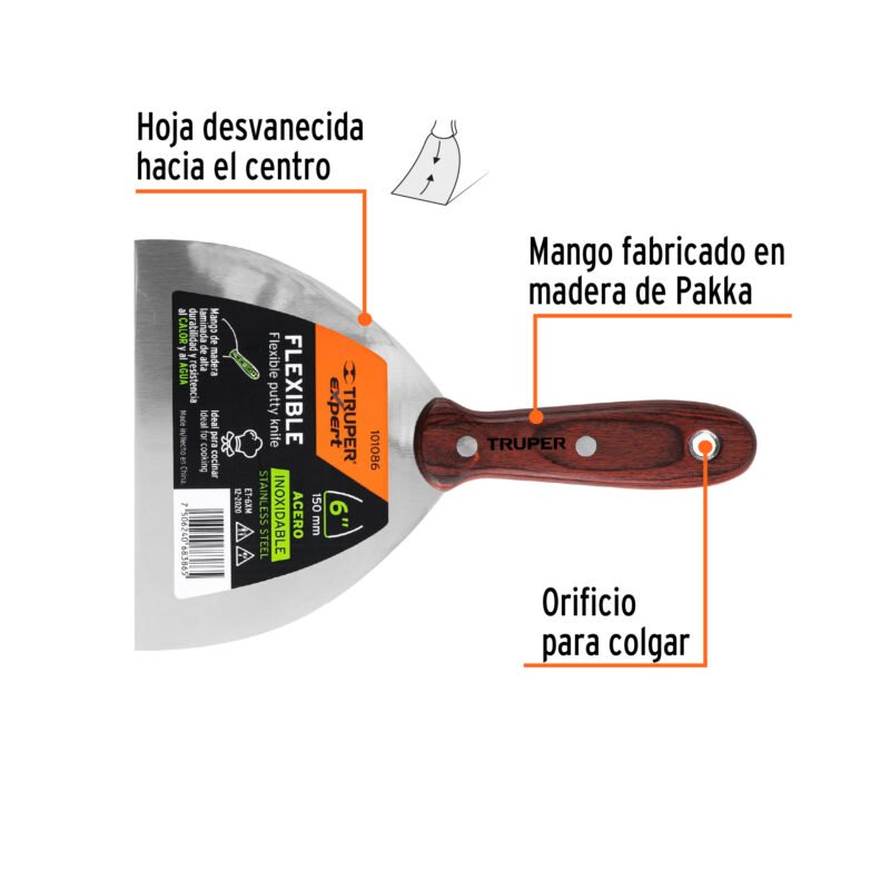 ET-6XMFC1.jpg Código: 101086 Espátula 6' acero inoxidable con mango de madera, Expert ET-6XM