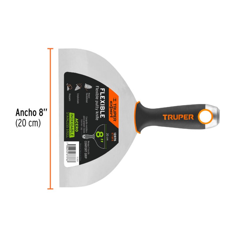 Código: 12876 Espátula flexible 8' acero inox. mango Comfort Grip, Expert ET-8FX