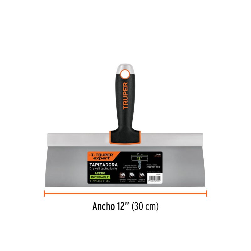 Código: 11881 Espátula tapizadora de 12' acero inoxidable, Truper Expert ETA-12X