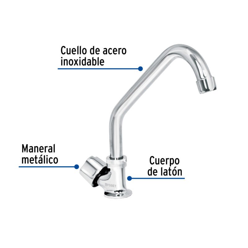 F-312FC1.jpg Código: 49500 Llave individual fregadero, cuello corto, hexagonal, BASIC F-312