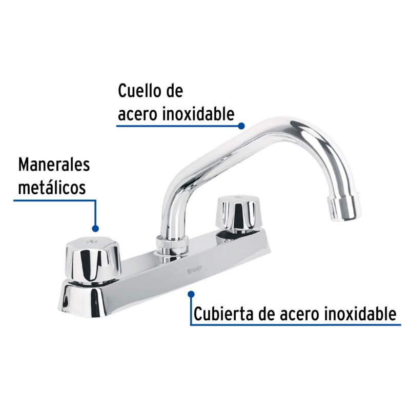 F-317-CFC1.jpg Código: 45608 Mezcladora 8' fregadero cromo, cuello corto,compresión,BASIC F-317-C