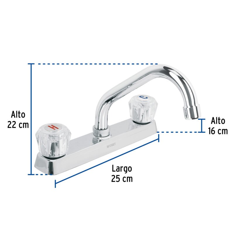Código: 49286 Mezcladora 8' fregadero cromo, cuello corto, acrílico, BASIC F-317A