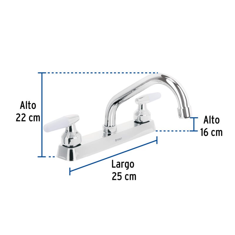 Código: 45610 Mezcladora 8' fregadero cromo, cuello corto, cono, BASIC F-317I