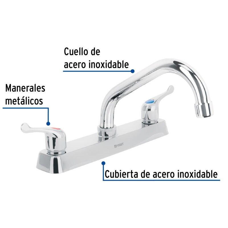 F-317PFC1.jpg Código: 45609 Mezcladora 8' fregadero cromo, cuello corto, palanca, BASIC F-317P