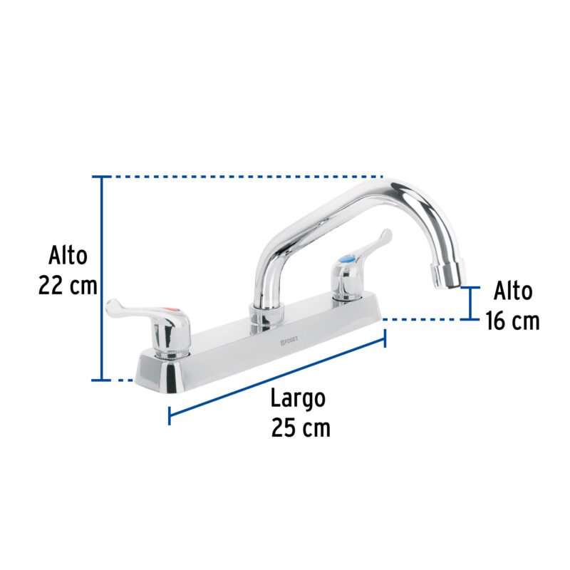 F-317PFC2.jpg Código: 45609 Mezcladora 8' fregadero cromo, cuello corto, palanca, BASIC F-317P