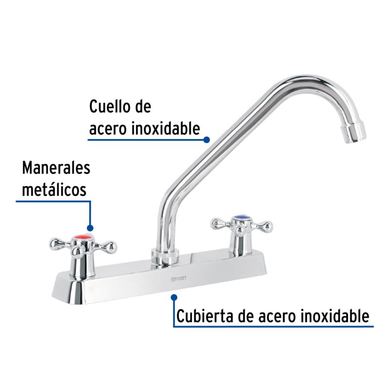 F-318EFC1.jpg Código: 45612 Mezcladora 8' fregadero cromo, cuello largo, cruceta, BASIC F-318E