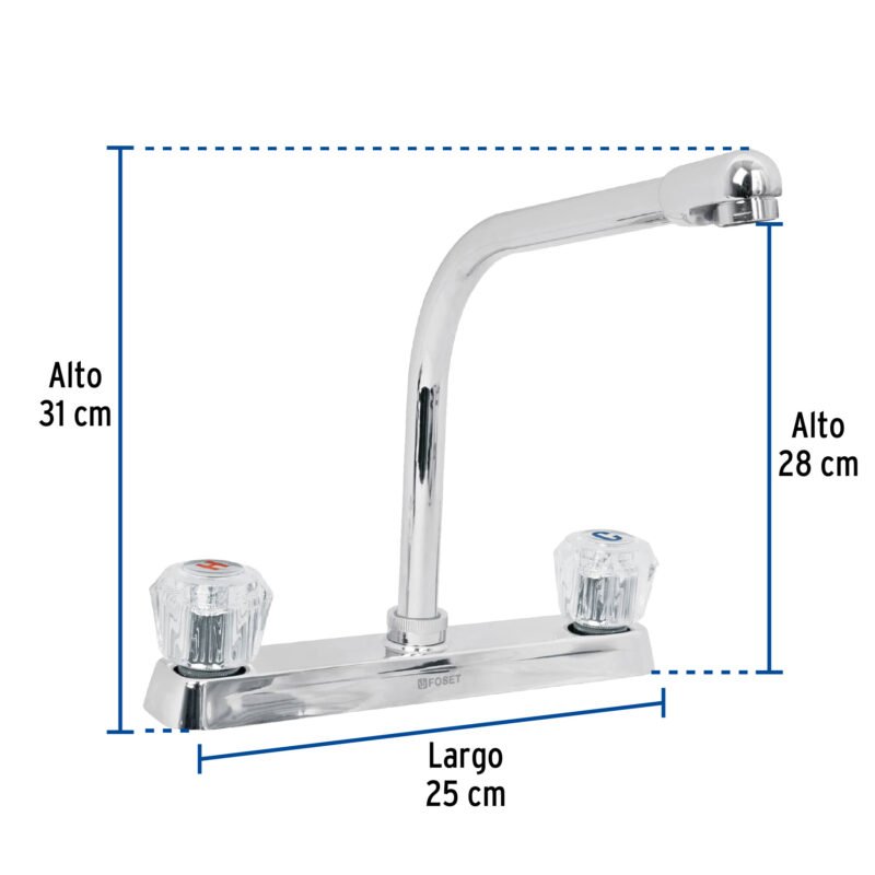 Código: 49192 Mezcladora 8' fregadero cromo, cuello cobra, acrílico, BASIC F-319A