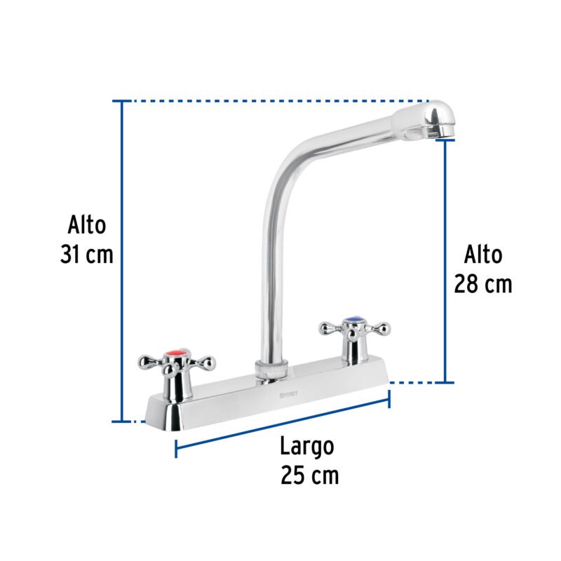 Código: 45613 Mezcladora 8' fregadero cromo, cuello cobra, cruceta, BASIC F-319E