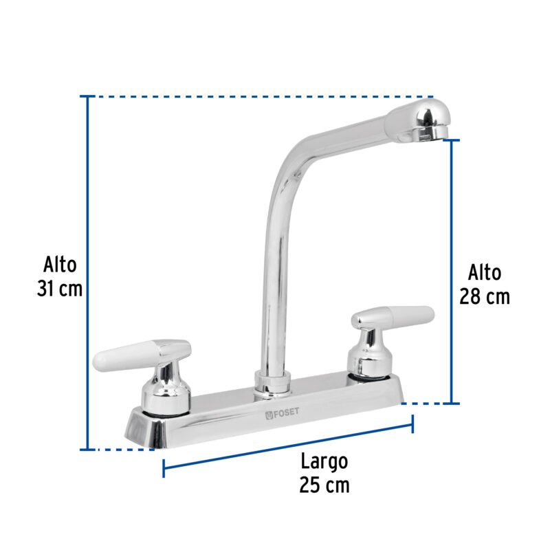 Código: 49180 Mezcladora 8' fregadero cromo, cuello cobra, cono, BASIC F-319I