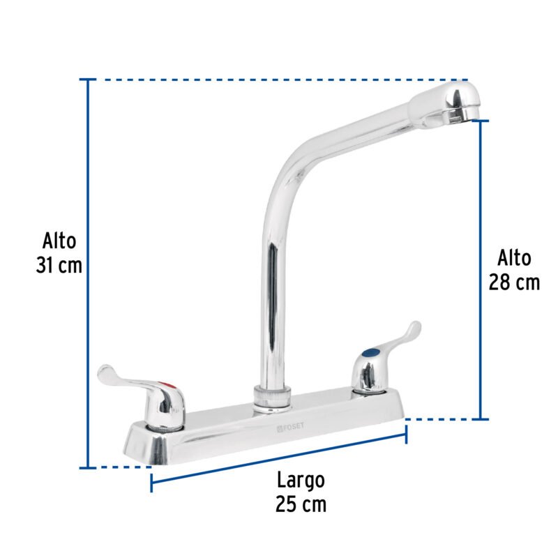 Código: 49191 Mezcladora 8' fregadero cromo, cuello cobra, palanca, BASIC F-319P