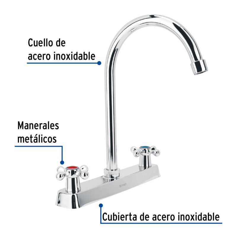 F-320EFC1.jpg Código: 45620 Mezcladora 8' fregadero cromo, cuello curvo, cruceta, BASIC F-320E