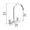 Código: 45620 Mezcladora 8' fregadero cromo, cuello curvo, cruceta, BASIC F-320E