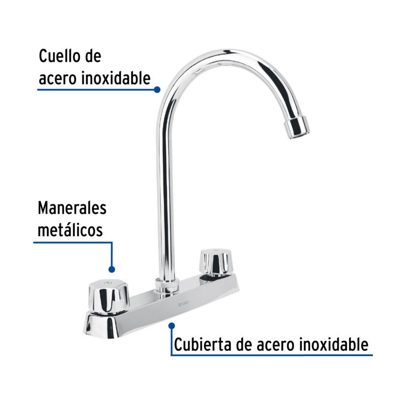 Código: 45615 Mezcladora 8' fregadero cromo, cuello curvo,hexagonal, BASIC F-320