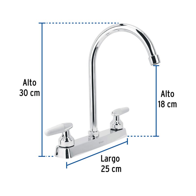 Código: 45619 Mezcladora 8' fregadero cromo, cuello curvo, cono, BASIC F-320I