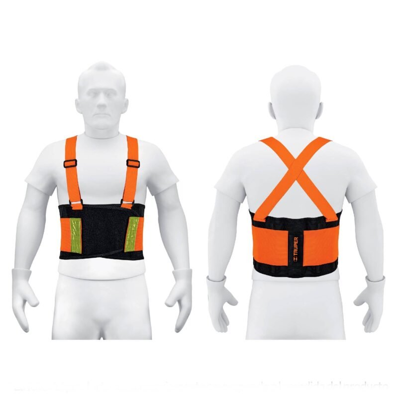 FAJA-SN.jpg Código: 100355 Faja lumbar naranja c/cintas de alta visibilidad, CH, Truper FAJA-SN
