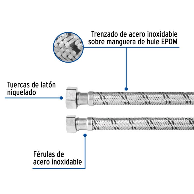 FBO-1260XFC1.jpg Código: 49132 Manguera para boiler, acero inox, 1/2'x3/4', 60 cm, Foset FBO-1260X