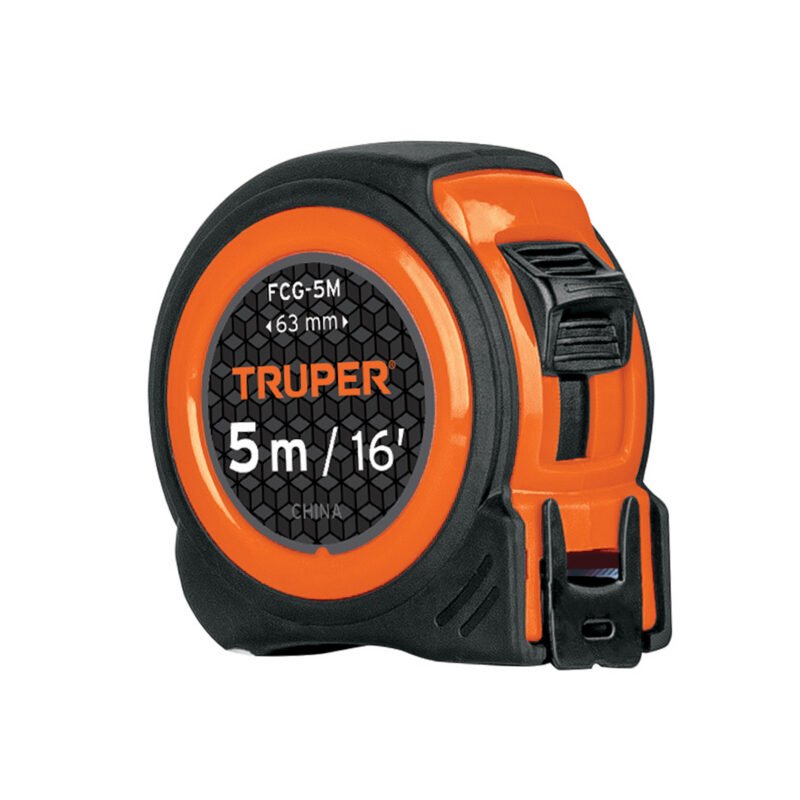 FCG-5M.jpg Código: 12772 Flexómetro compacto contra impactos 5 m cinta 19 mm, TRUPER FCG-5M