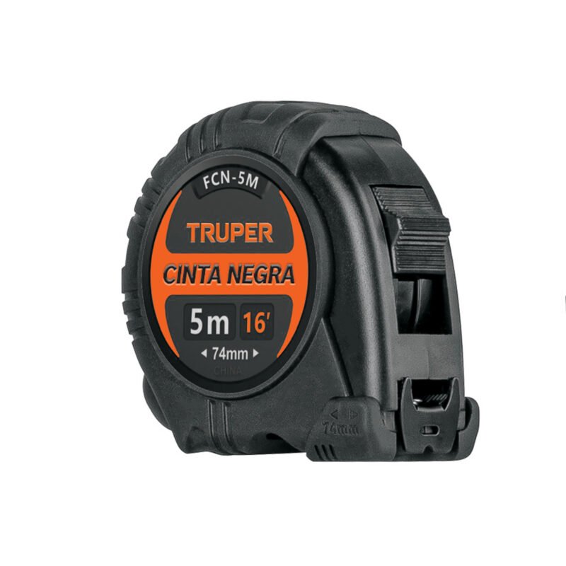 FCN-5M.jpg Código: 102598 Flexómetro contra impactos 5 m, Cinta Negra 19 mm, Truper FCN-5M