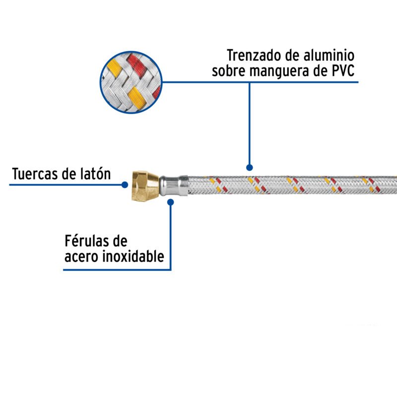 FGA-10PFC1.jpg Código: 24061 Manguera para gas, aluminio, 3/8', 100 cm, Foset Basic FGA-10P